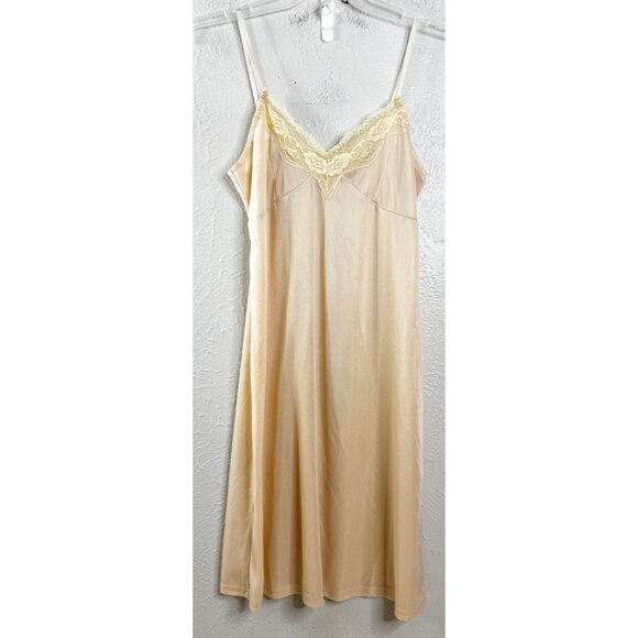 VTG Maidenform Med/Large ? (see Measurements) Full Slip Beige Lace No Flaws EUC - Picture 1 of 10